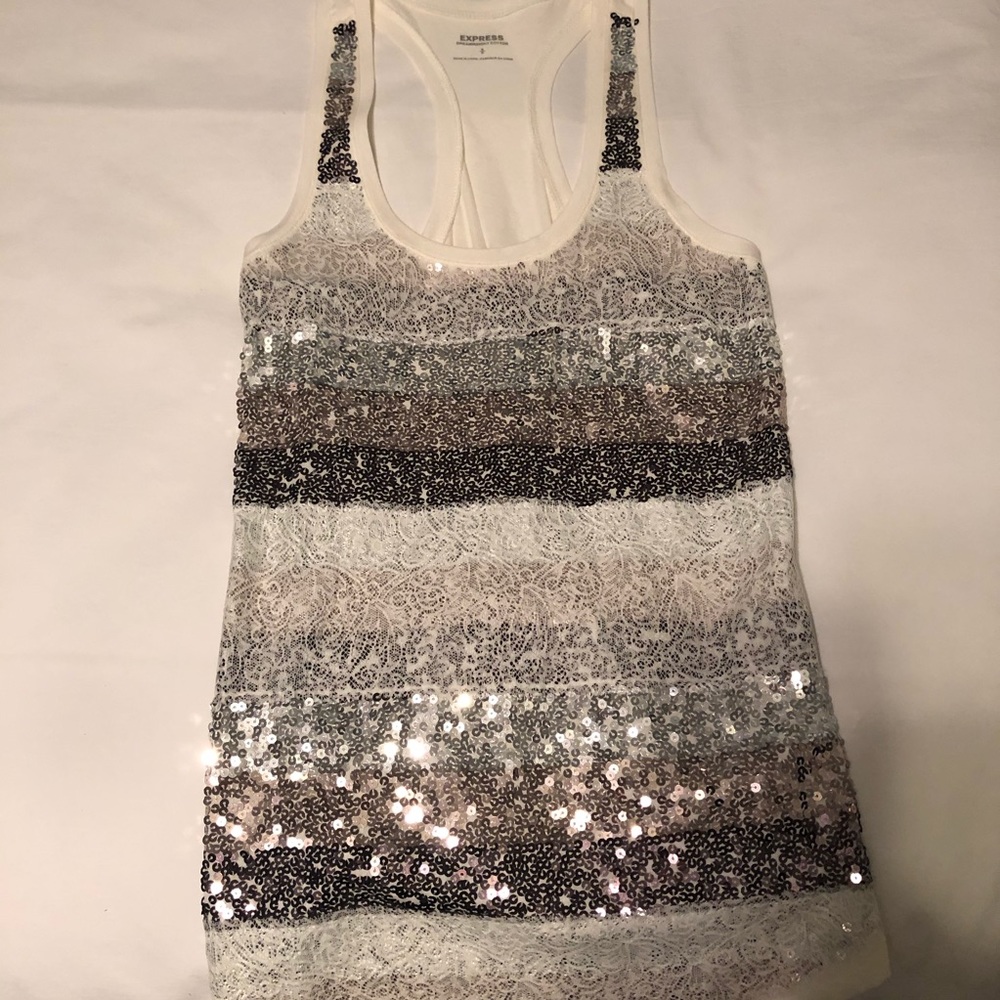 Sequined Tank Top-Silver, Gray & Gold